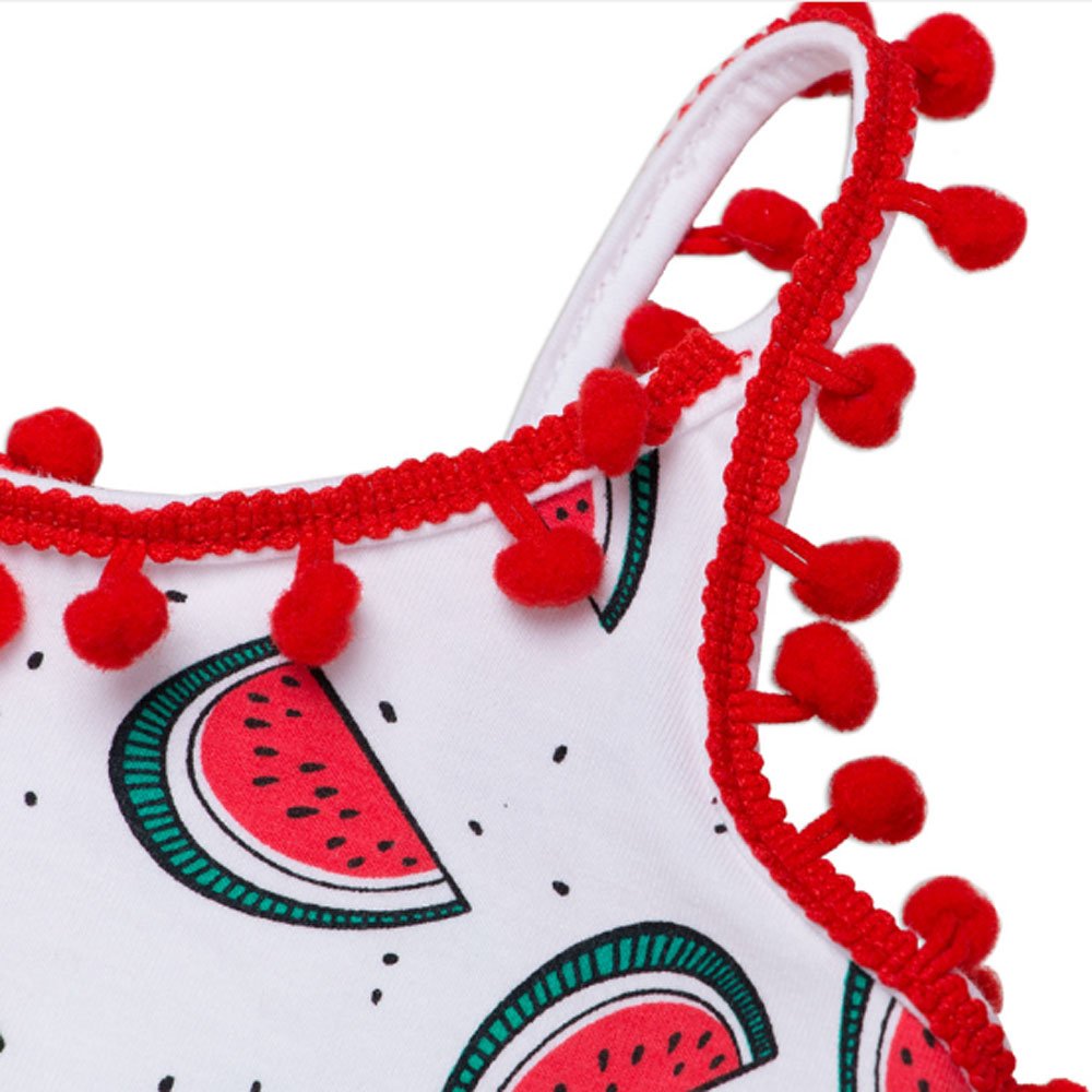 Ding-dong Baby Kid Girl Summer Tassel Watermelon Top+Shorts+Headband 3 Pieces Set Outfit(Sleeveless,2T)