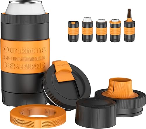 Miniatura 8 de Ourokhome Vaso térmico para latas, 5 en 1, de acero inoxidable, para latas delgadas y regulares de 12 onzas y 16 onzas y botellas de cerveza, a