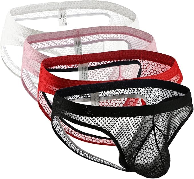 Ropa interior sensual de malla transparente en pack de 4 tangas masculinos finos 1