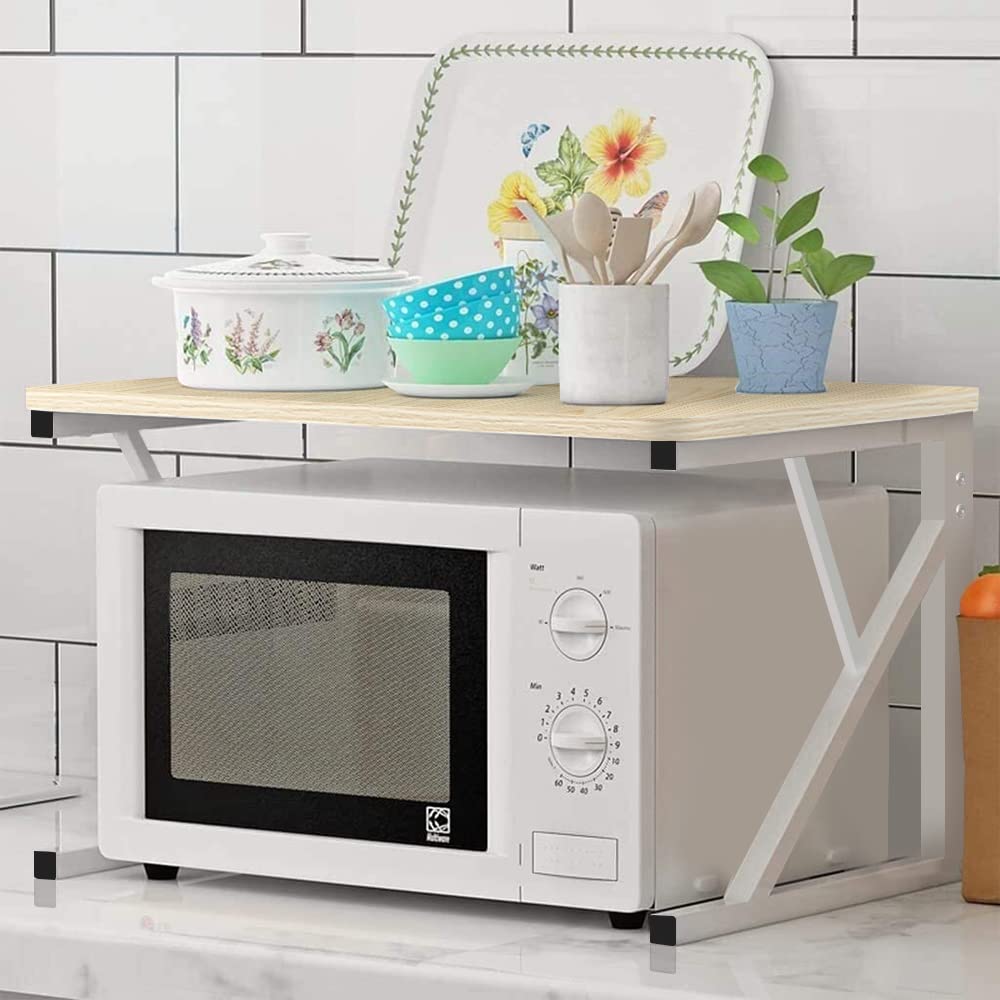 LANTUS Supporto per forno a microonde, scaffale di immagazzinaggio per forno a microonde, multifunzione: scaffale da cucina, supporto ripiano, 54 x 35 x 34,5 cm, noce giallo