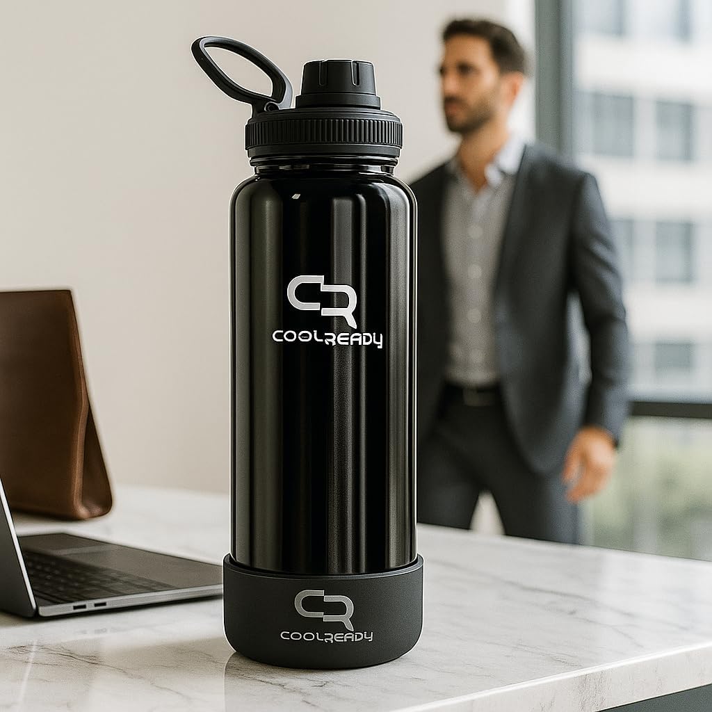 40 oz Metallic Black Insulated Water Bottle with Straw & Spout Lids Stainless Steel Thermo Bottle, Wide Mouth Leakproof Design, Double Wall Cold 24 H Hot 12 H, Silicone Boot for Gym - Image 6