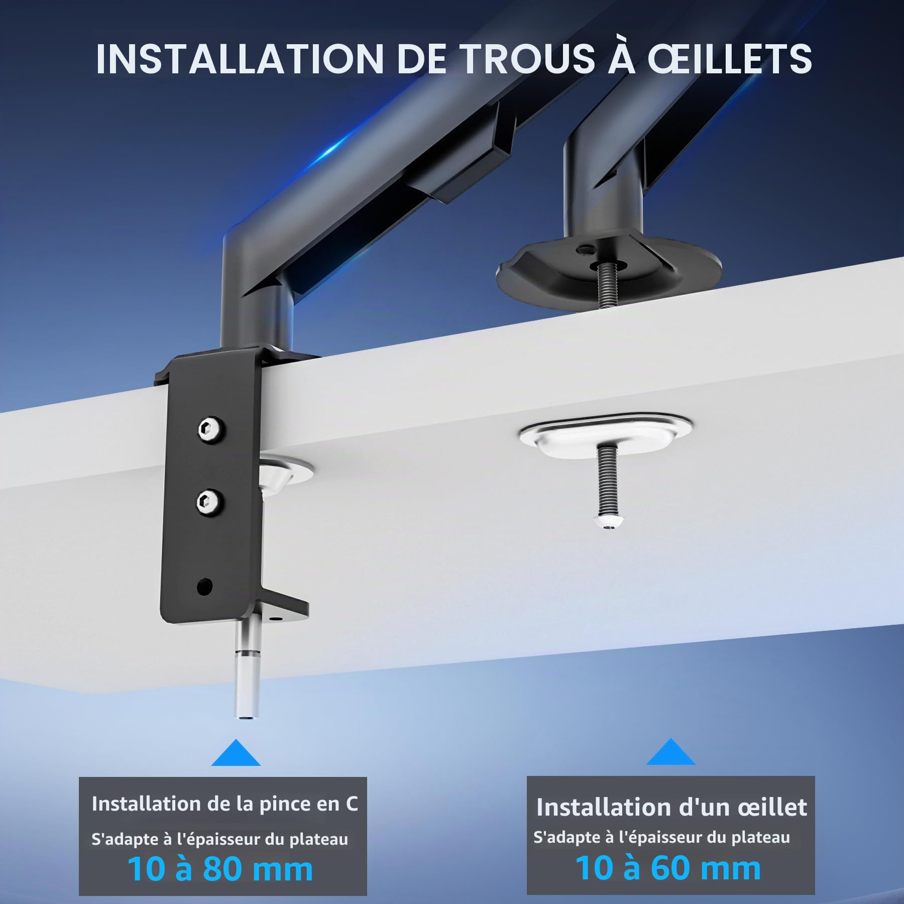 Support Écran PC Moniteur Bras Simple de 17 à 34 Pouces Ergonomique Ressort à Gaz Réglable Fixation Bureau Rotatif à 360° Capacité de Charge 2-9 kg VESA 75x75mm et 100x100mm M5B Noir