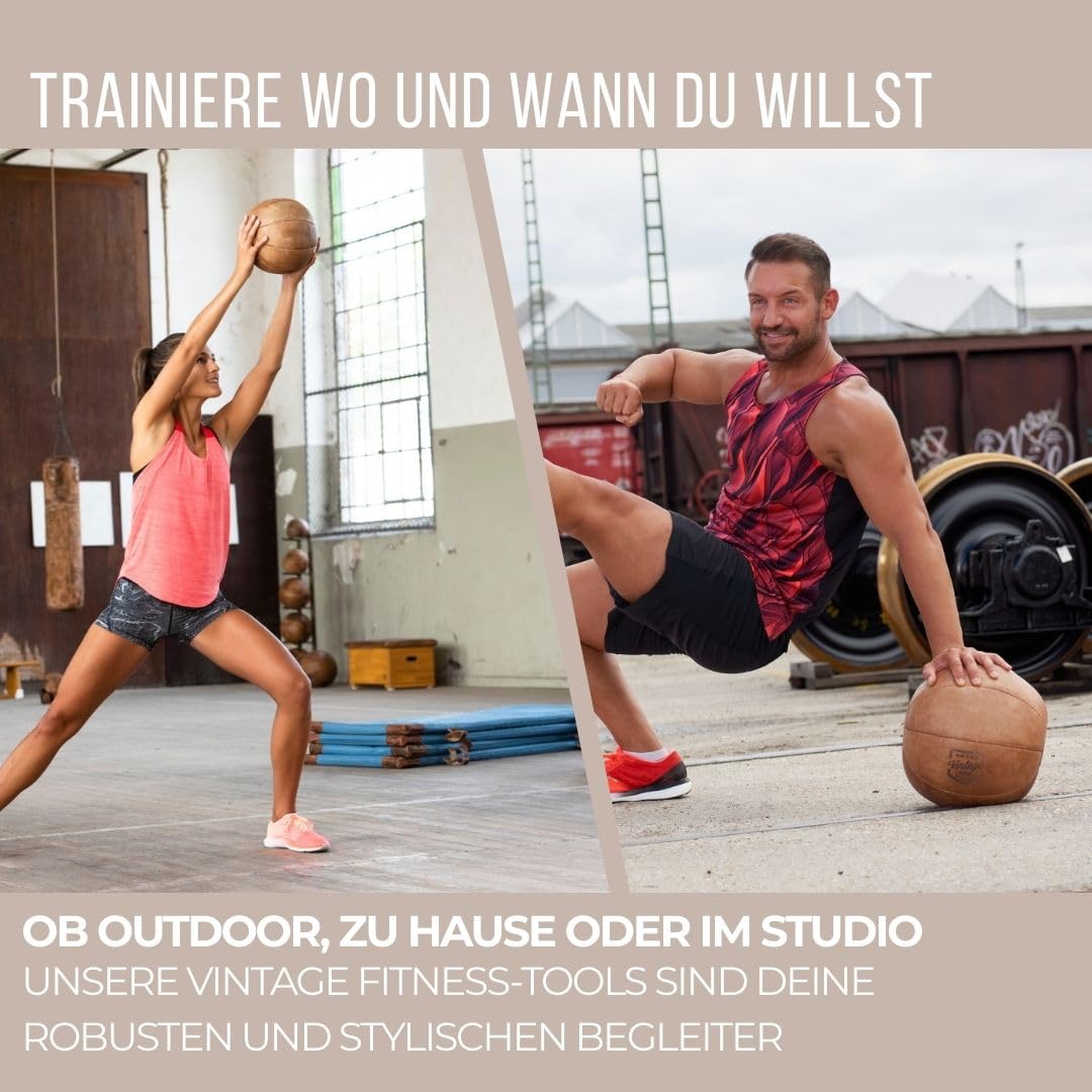 ARTZT Vintage Series Medizinball | Handveredeltes Rindsleder | Einzigartiges Design | Made in Germany | Robust & Langlebig | Ideal für Wohnzimmer & Trainingsraum (4 KG)