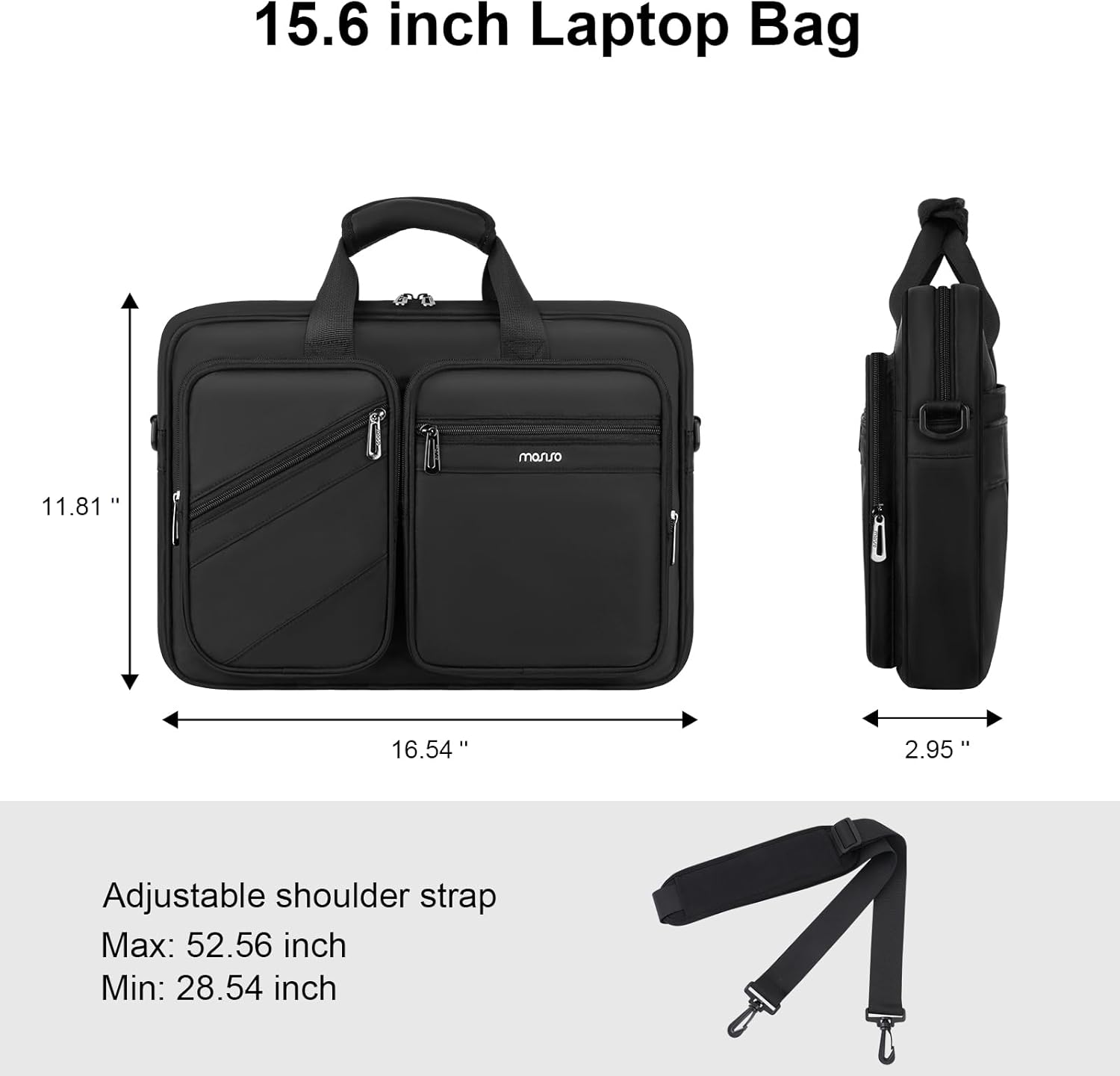 MOSISO 15.6 inch Laptop Bag for Men, 15-16 inch Computer Bags Compatible with MacBook Pro 16 inch/Air 15.6 inch,HP,Dell,Lenovo,Asus,Acer, Briefcase Messenger Laptop Shoulder Bag with 4 Pockets, Black