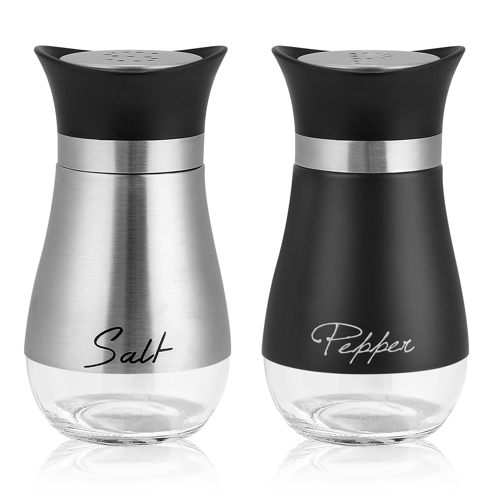 Accmor Salt and Pepper Shakers Set, 4 oz Stainless Steel Salt Pepper Shaker Containers with Glass Bottom for Kitchen Cooking, BBQ, Bar, Table, RV, Camp