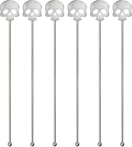 6 palitos de calavera de 8.7 pulgadas, agitadores de café reutilizables 1810 (304) de acero inoxidable 1810 (304), agitador de cóctel para bar,