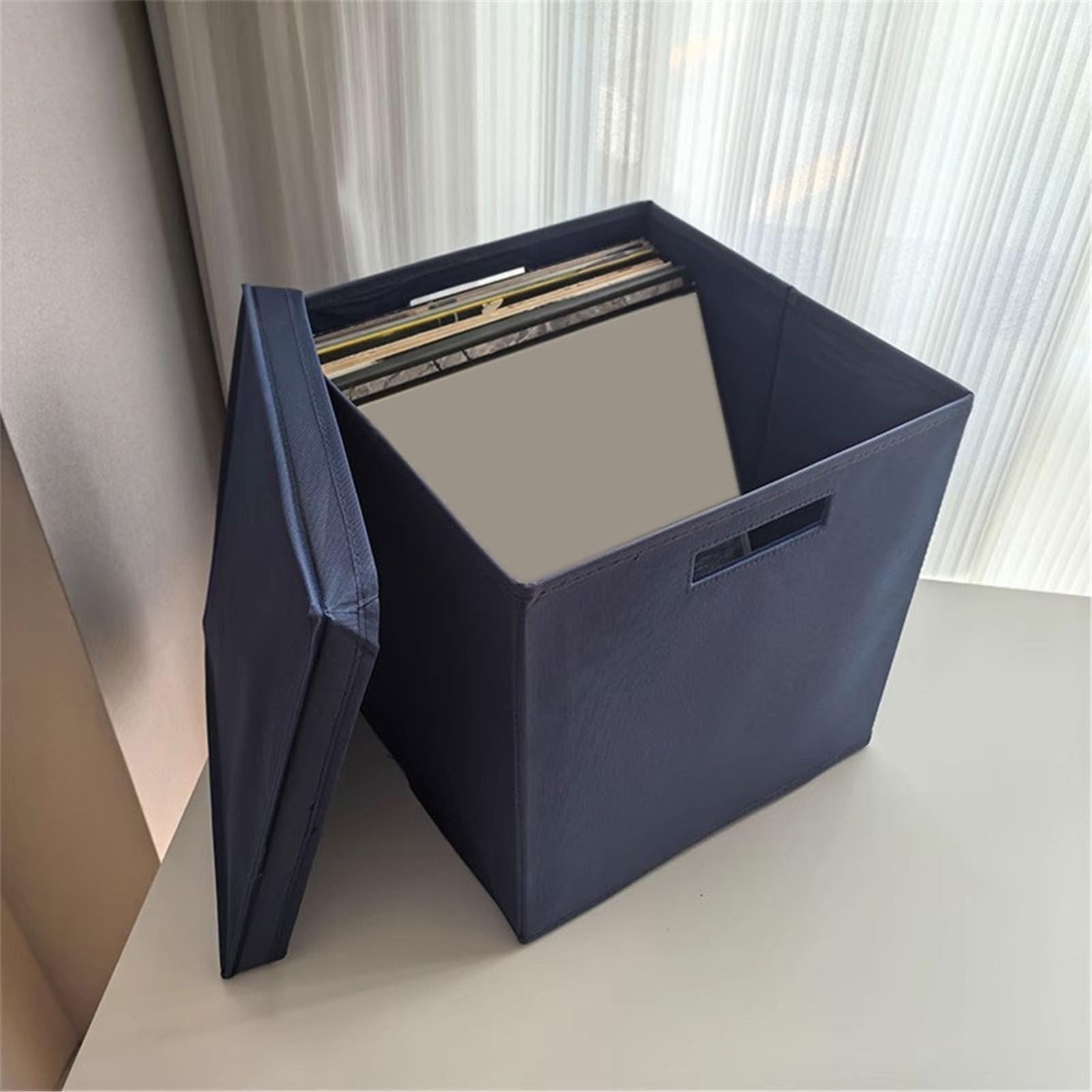 Supporto per CD in Legno, Pieghevole, in Tessuto Oxford, con Coperchio, per casa e Ufficio, Custodia in Cartone per CD.