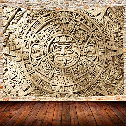 UHOMETAP Mayan Tapestry, Ancient Aztec Calendar Wall Hanging, Aztec Symbol Mandala Home Decor Picnic Mat Beach Towel Wall Art for Bedroom 80x60 Inches