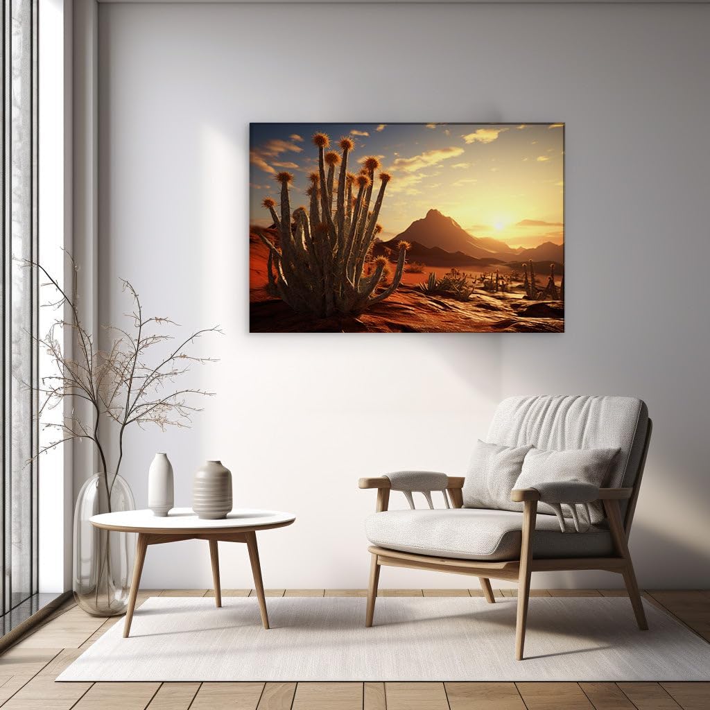 Canvas for Living room. Sunset Serenity in the Desert Oasis, 27 x 18 inch Canvas Wall Art - Contemporary Masterpieces - Modern Home Decor