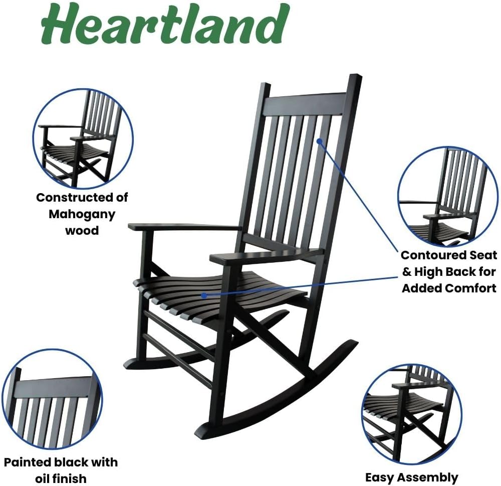Leigh Country Heartland Single Rocker, Black Finish, Outdoor Wooden Seating for Porch/Patio/Deck
