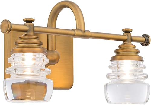 WAC Lighting dweLED, Rondelle - Lámpara LED de 2 luces para tocador de baño o pared de 3000 K en latón envejecido