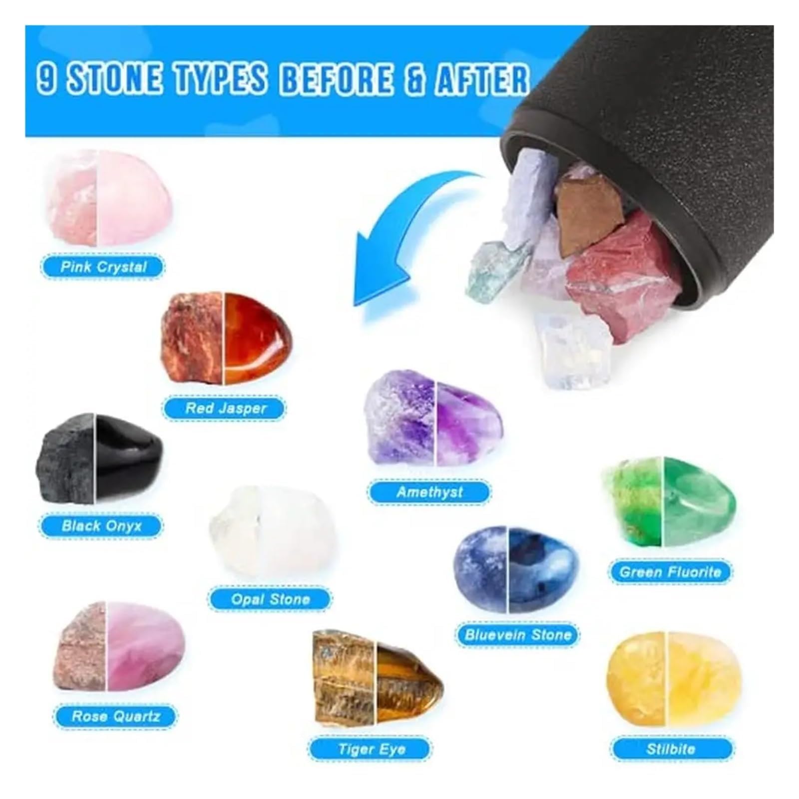 Pulidor profesional de roca y gemas, vaso vibratorio de bajo ruido con vibración uniforme para rocas suaves y brillantes, joyas y monedas de piedra