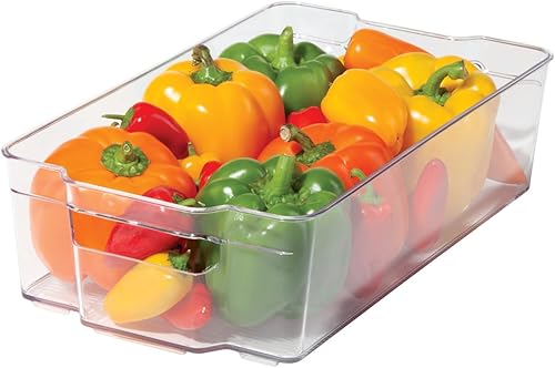 Oggi Contenedor de almacenamiento apilable transparente para refrigerador, congelador y despensa, 14.75 x 8.5 x 3.75 pulgadas