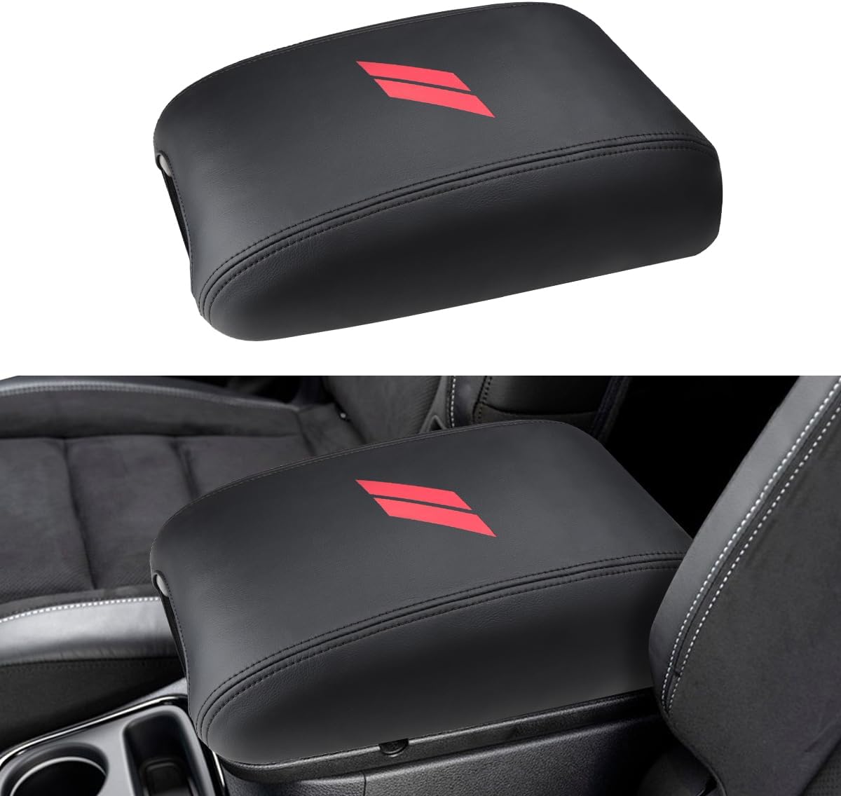 INTGET Car Rear Armrest Cover for Dodge Durango Accessories 2011-2023 Leather Middle Center Console Arm Rest Box Lid Seat Protector Cushion Saver (Red Stitches, 2011-2023)