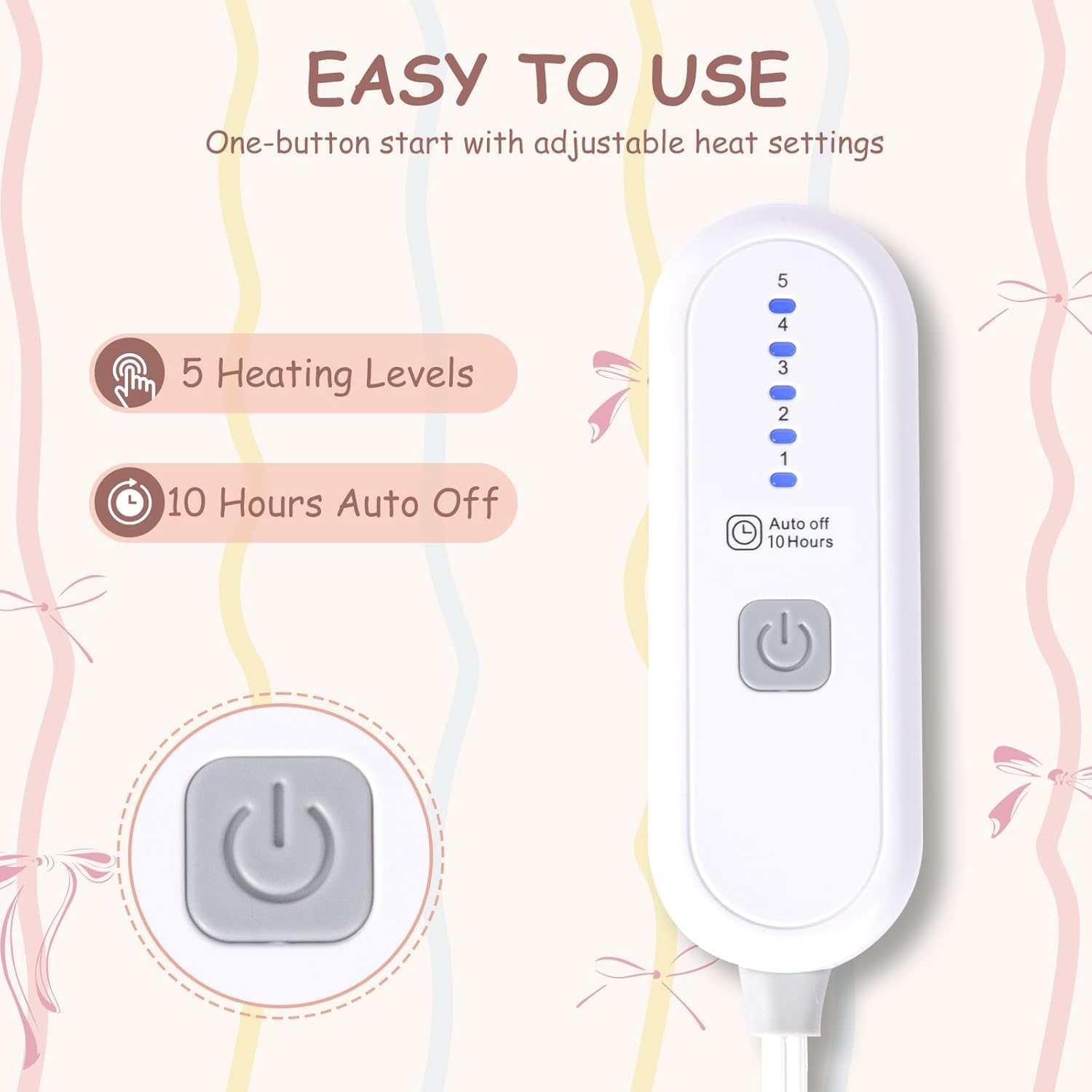 Purple Bow Heated Blanket Twin Size 62" x 84" - Cozy Cute Sherpa Electric Blanket Twin with 5 Heating Levels & 10 Hrs Auto-Off, Heating Blanket for Sisters, Machine Washable and ETL Certified - Image 2