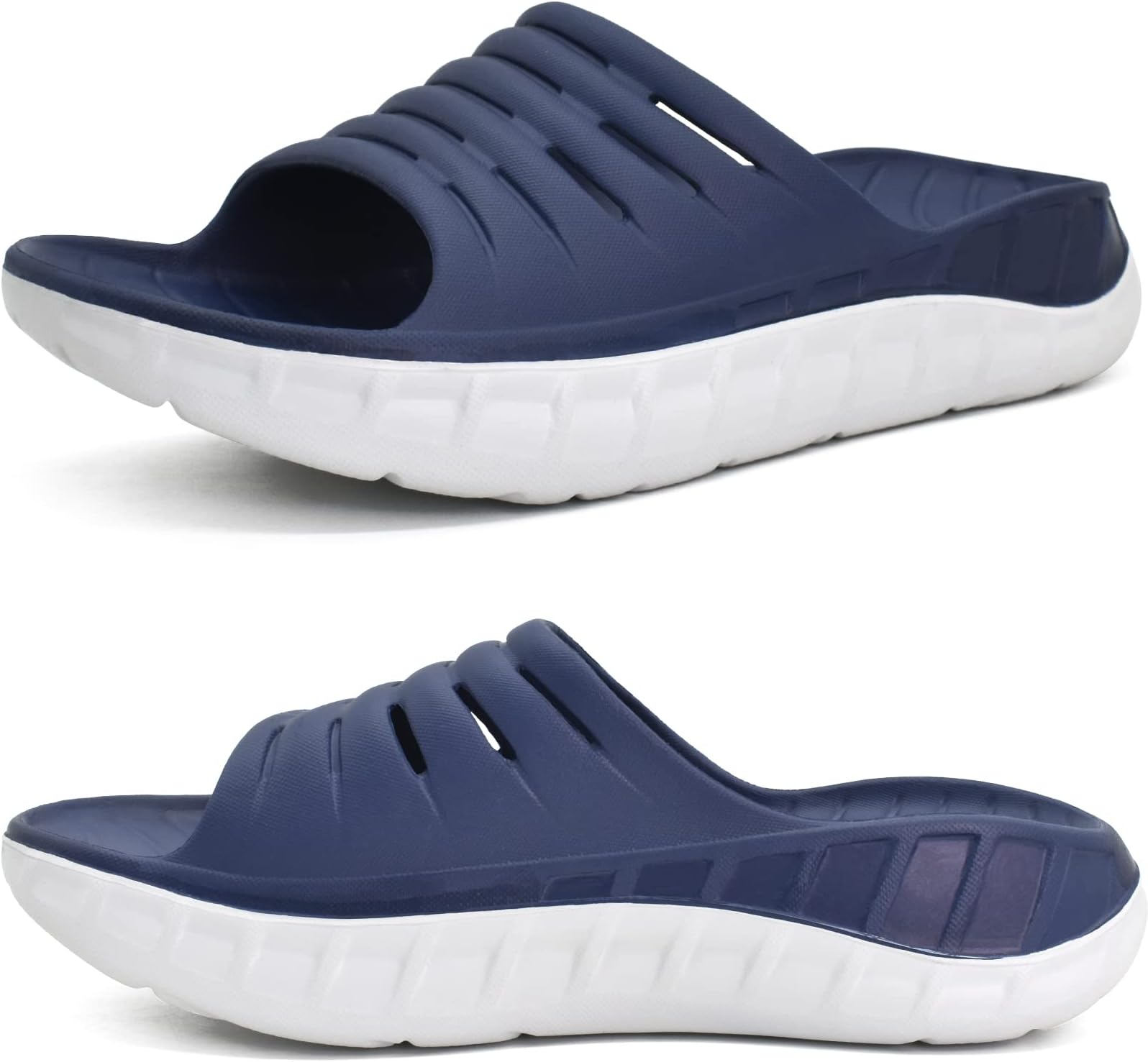 KuaiLu Mens Recovery Sandals Orthotic Arch Support Open Toe Sport Slides Thick Cushion Orthopedic Plantar Fasciitis Slip On Wide Width Summer Pool Beach Waterproof