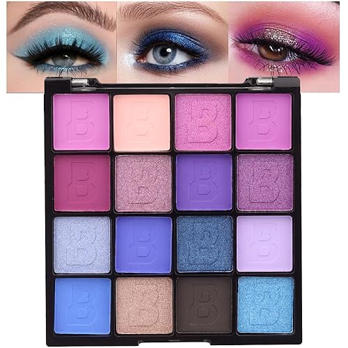 evpct Paleta de Sombras de Ojos de 16 Colores con Brillantina Shimmer Mate Azul Marino Claro Morado Rosa Paleta de Maquillaje Impermeable Altamente