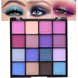 evpct 16 Colors Glitter Shimmer Matte Light Navy Blue Purple Pink Eyeshadow Makeup Palette Pallet Waterproof Highly Pigmented Smokey Pressed Sparkly Shiny Eye Shadow paletas de sombras para de ojos
