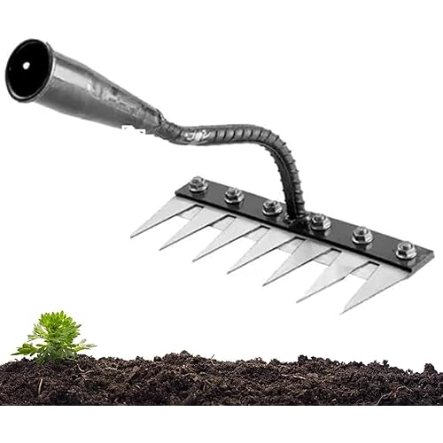 Gardenia Iron Weeding Rake, Iron Rake 2.0 for Gardening and Weeding, Ironrake Heavy-Duty Weed Rakes Carbon Steel (7 Teeth)
