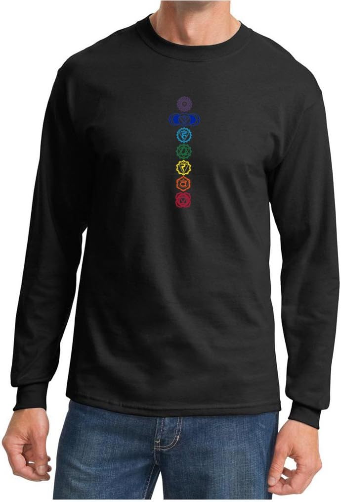 A&E Designs Mens Yoga T-Shirt 7 Colored Chakras Long Sleeve Shirt