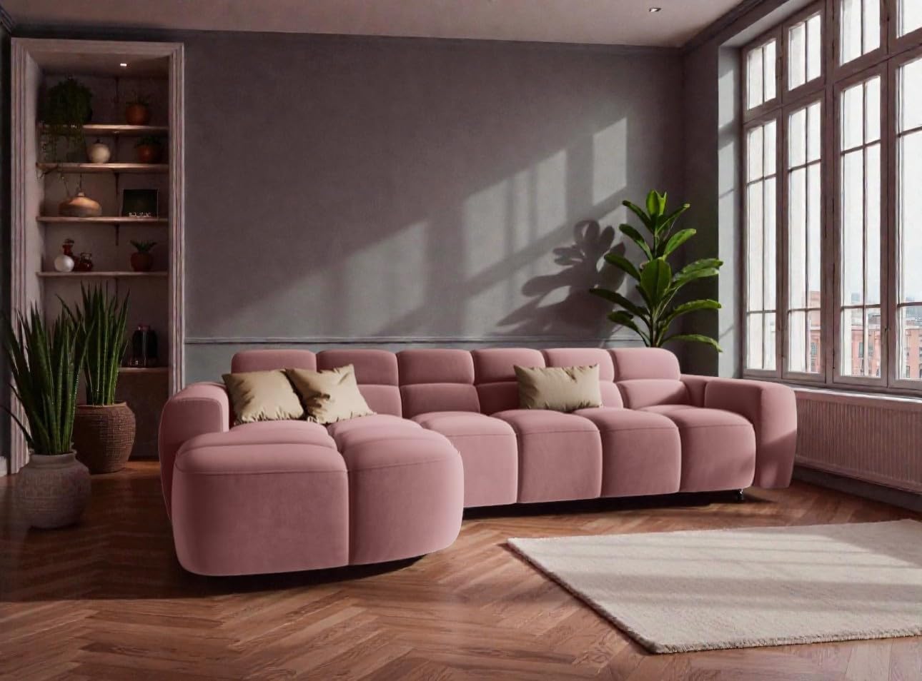 CRAFTCITY Modular Sectional Sofa L Shape Sofa 4 Seater Sofa Ottoman Bench As Seating for Living Room Hotel