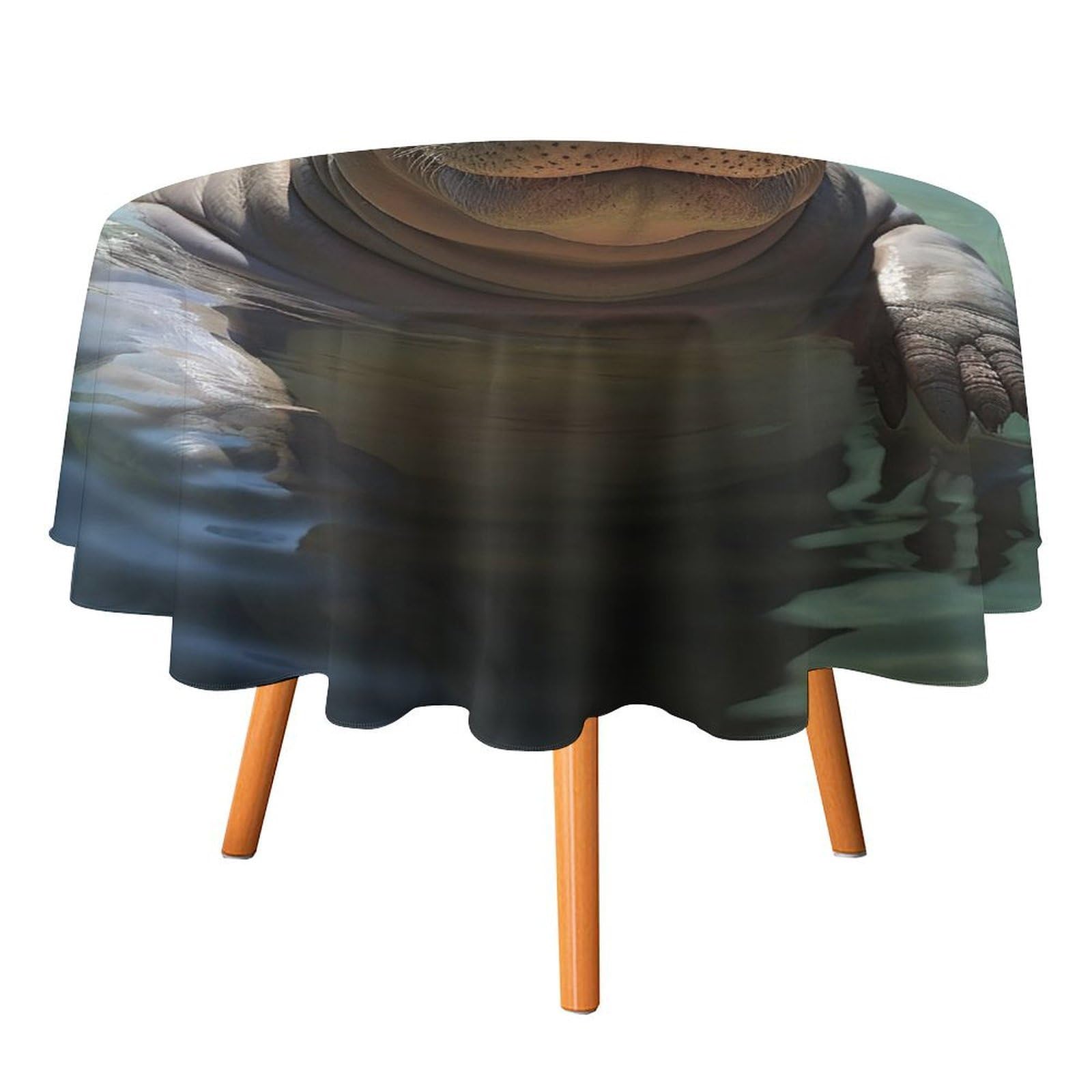 SMAZDFXX Cute Hippos Tablecloth for Restaurant, Round Polyester Table Cover 50x50in for Party