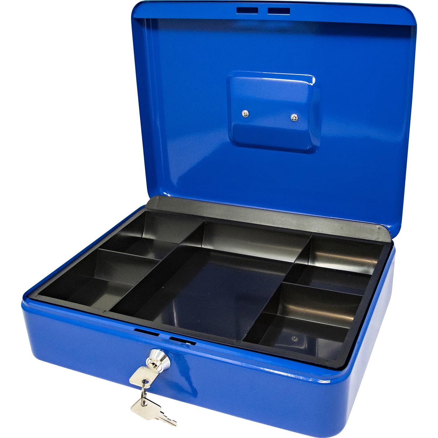 12" BLUE SAFE SECURITY STEEL METAL PETTY MONEY BANK DEPOSIT CASH BOX TRAY HOLDER NEW