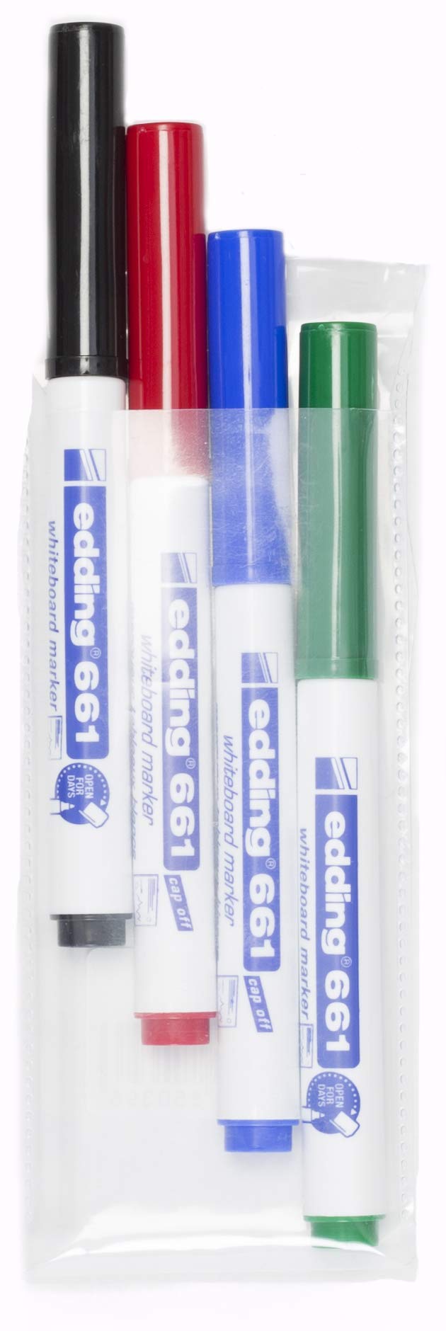 Edding 661-4-S - 4 Whiteboard Markers - Round Tip 1-2mm - Blue/Red/Green/Black