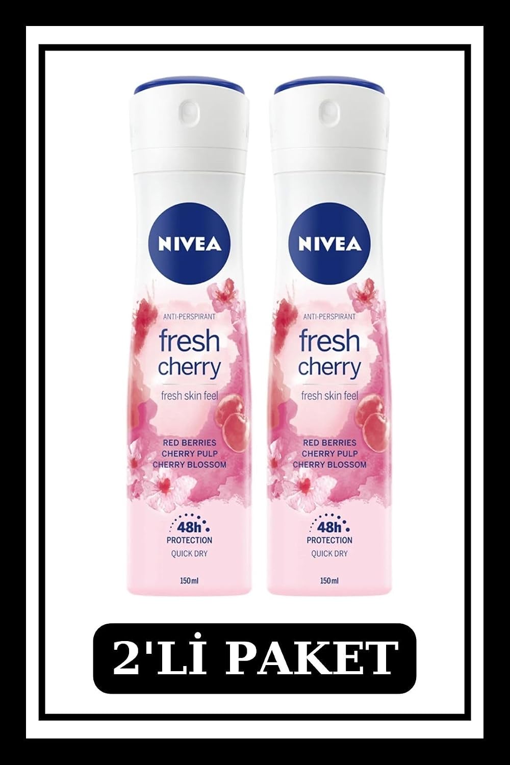 NIVEA Kadın Sprey Deodorant Fresh Cherry, 150ml, 2'li Paket