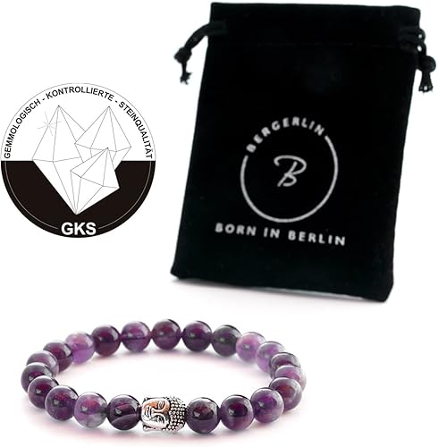 Miniatura 2 de BERGERLIN - Pulsera de Buda con piedra natural genuina de 0.315 in y perlas de piedra de lava - Pulsera de piedra natural real - Calidad certificada