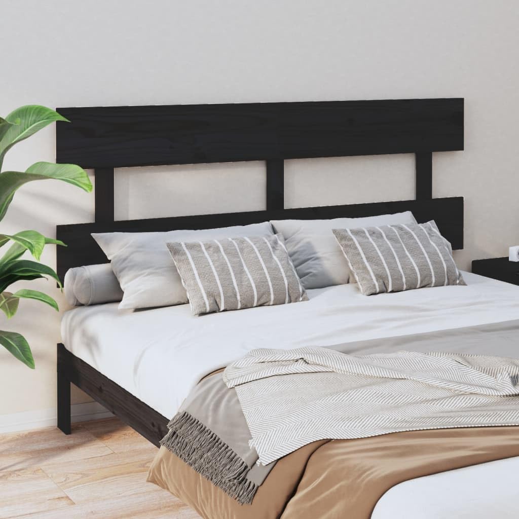Tête de lit noire, 164 x 3 x 81 cm, en pin massif, tête de lit pour chambre à coucher, meubles de chambre à coucher, hôtels