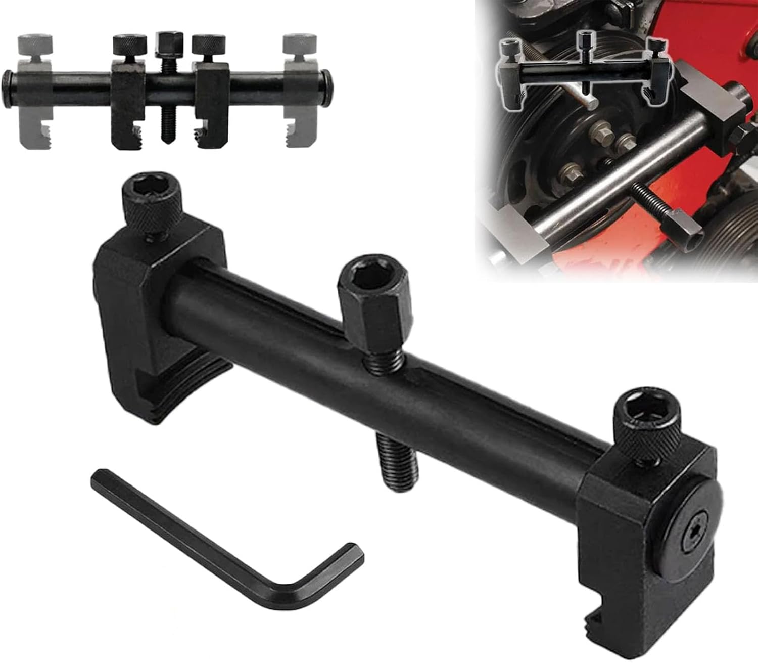 Generic Adjustable Crankshaft Pulley Removal Tool, Adjustable Three-Jaw Thread Removal Tool,Power Steering Pump Pulley Tool, Crankshaft Pulley Puller Tool, black