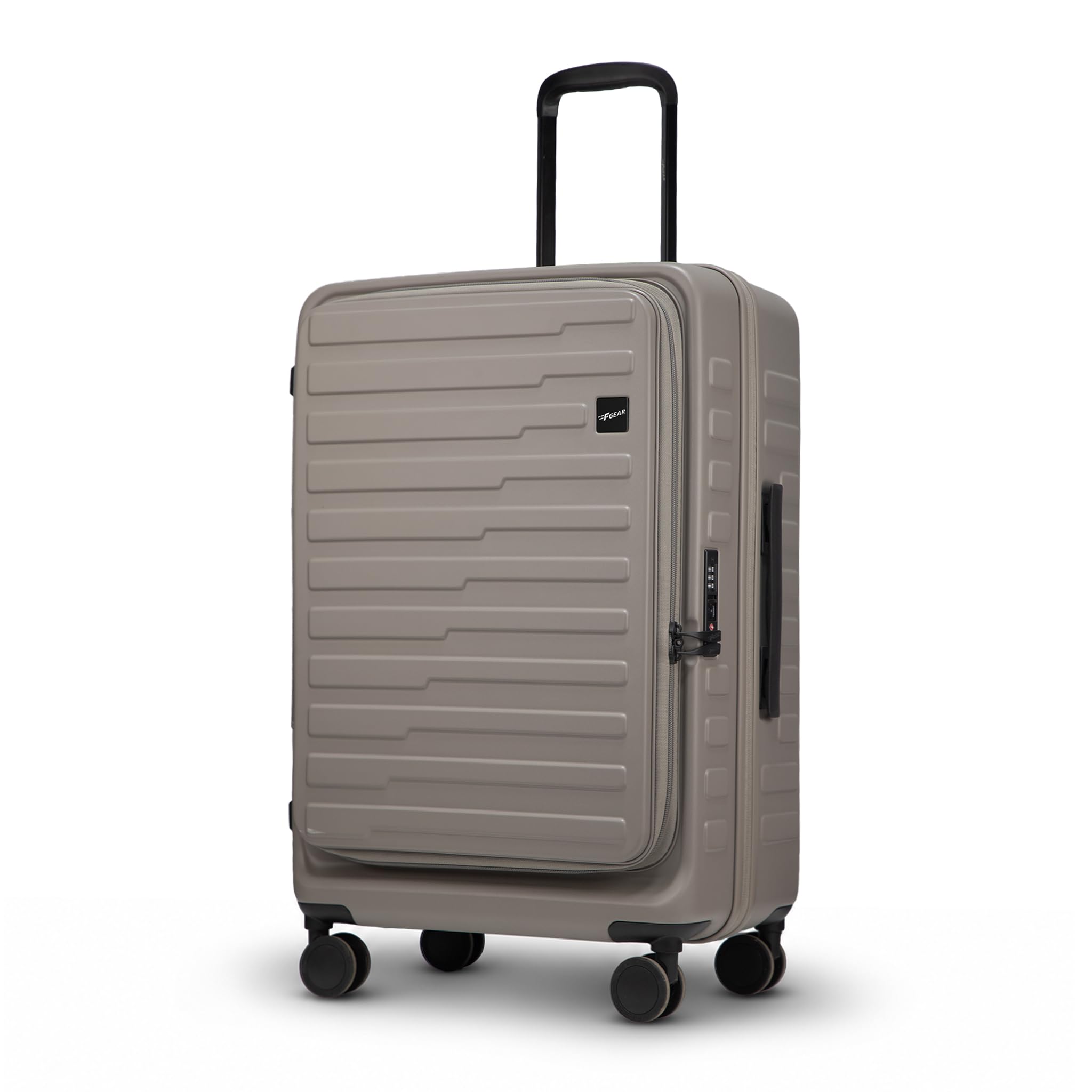 Sedona Medium 65cm German Polycarbonate Hard Luggage|8 Japanese Hinomoto Silent Wheels |Expandable Check-in Front Opening Suitcase for Travel| Anti-Theft Zipper, TSA 007 Lock (Taupe)