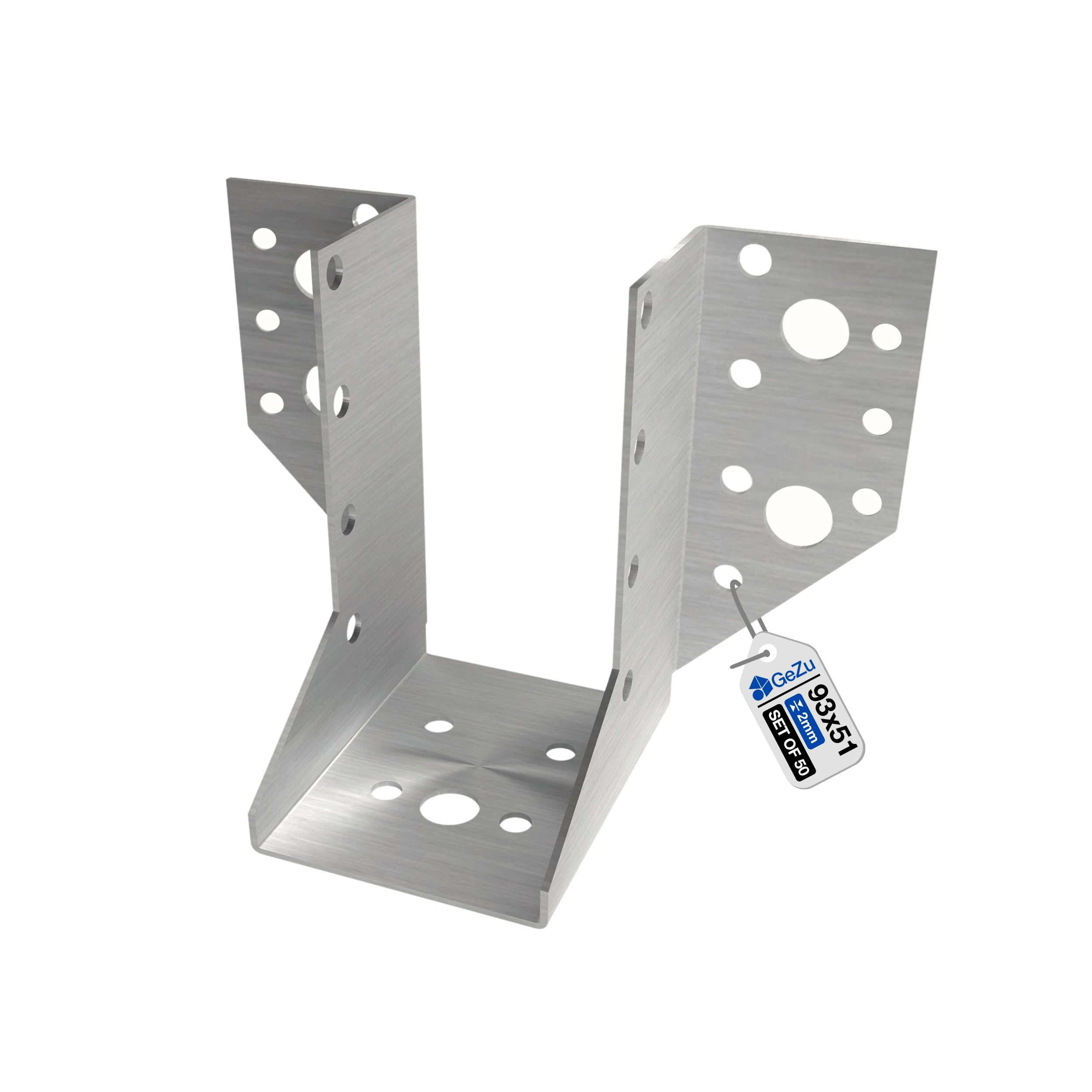 GeZu Impex Beam Shoe Type A 51 x 93 x 2 mm Set of 50 Galvanised External Joist Hangers Beam Connector Heavy Duty Joist Brackets