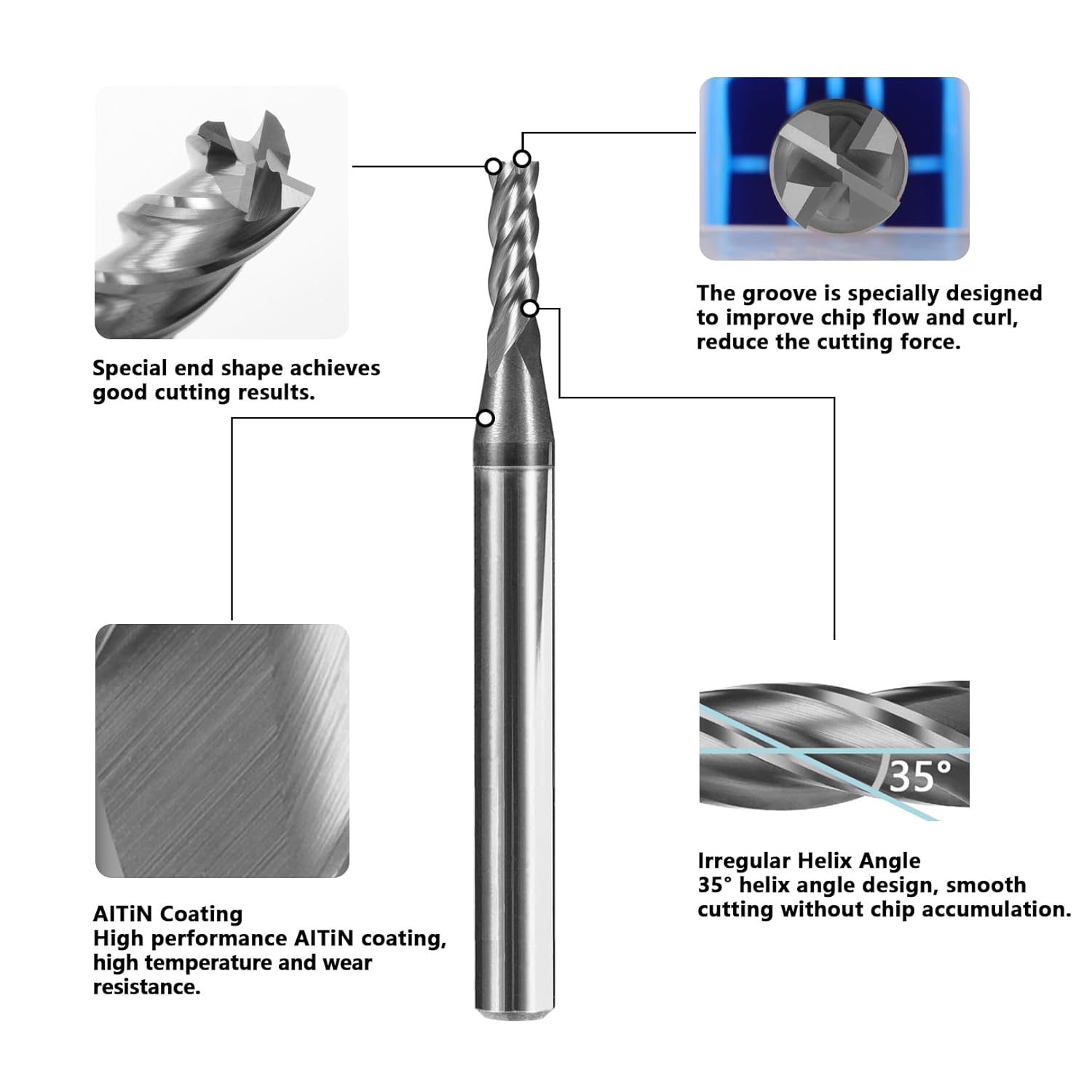 5pcs 7/64" Carbide Square End Mill Bits Set for Alloy Stees/Hardened Steels,Hrc55 Micro Grain Carbide Milling Cutter 4Flute CNC Router Bits with AlTiN Coating
