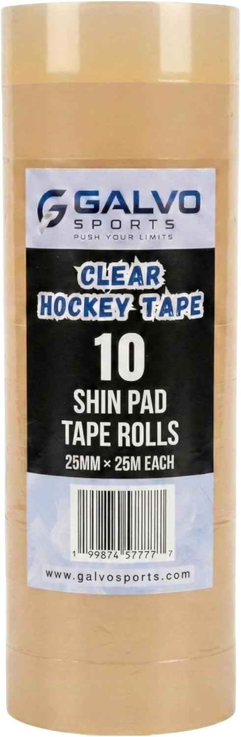 Clear Hockey Tape 10 Pack, 25mm x 25m, Strong Adhesive Hockey Sock Tape for Shin Guards, No Residue, Durable Grip Tape