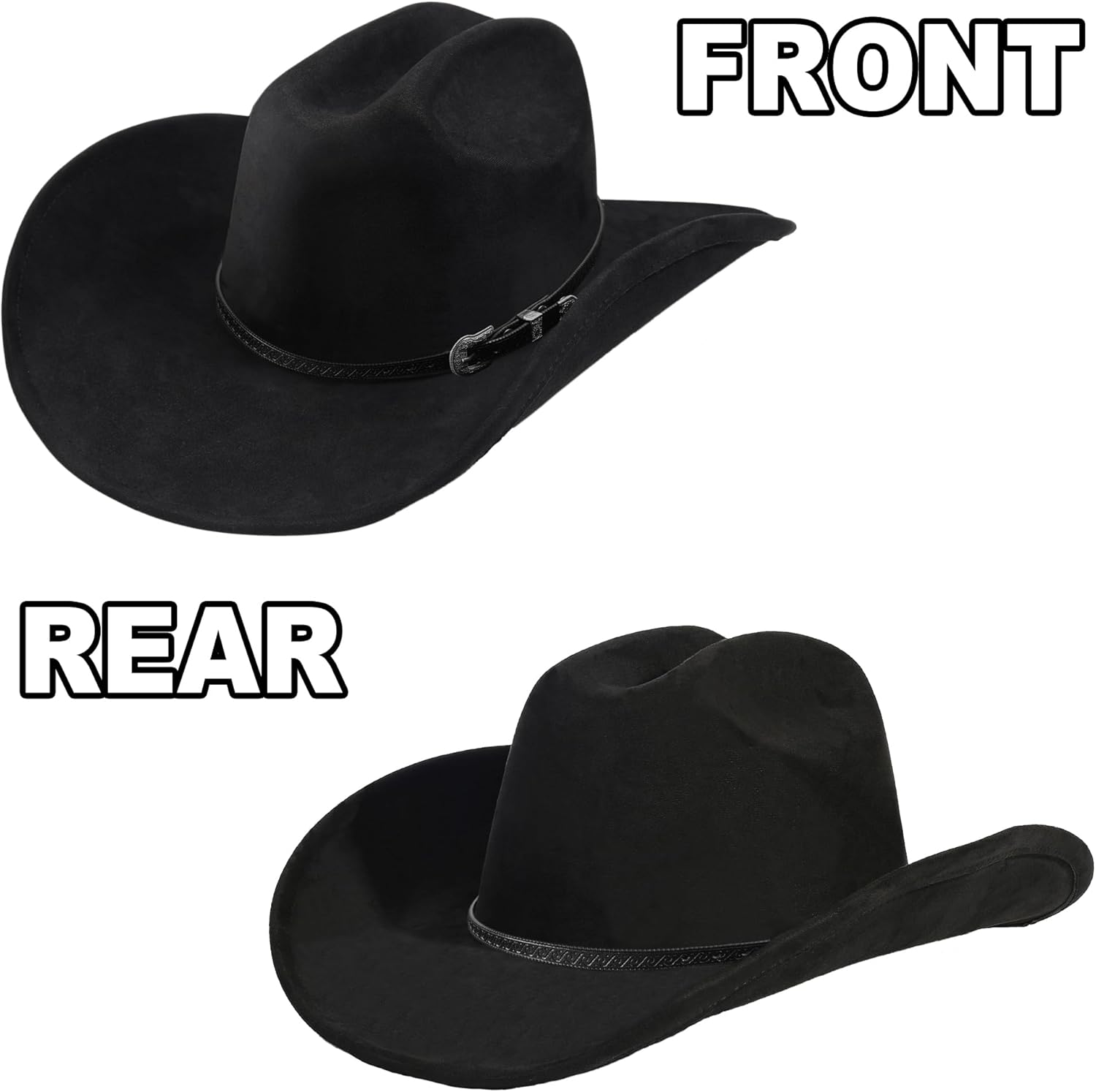 Western Cowboy Hat for Men Women,Shapeable Wide Brim Felt Fedora Classic Cowgirl Hats for Cowboys and Cowgirls,with bolo tie - Image 3