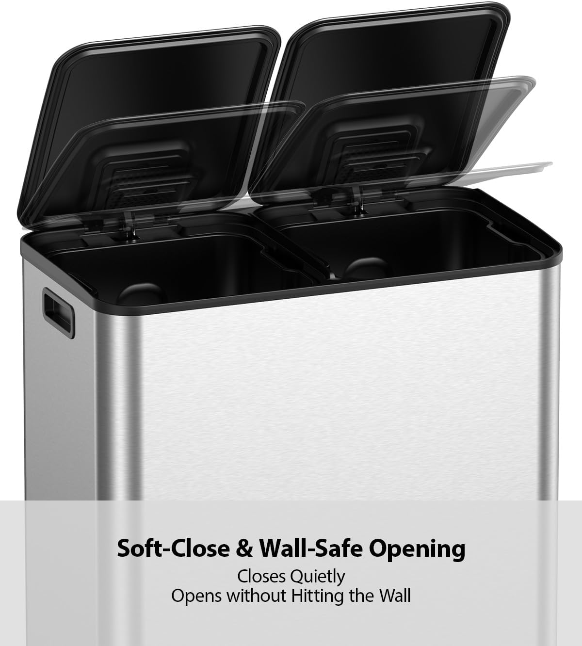 Lovewind Dual Trash and Recycling Bins for Kitchen, 2 * 11-Gallon Stainless Steel Double Trash Can, Step-On Garbage and Recycle Combo, Quiet Close, Pet-Proof, Compatible with 13-Gallon Bags, Silver