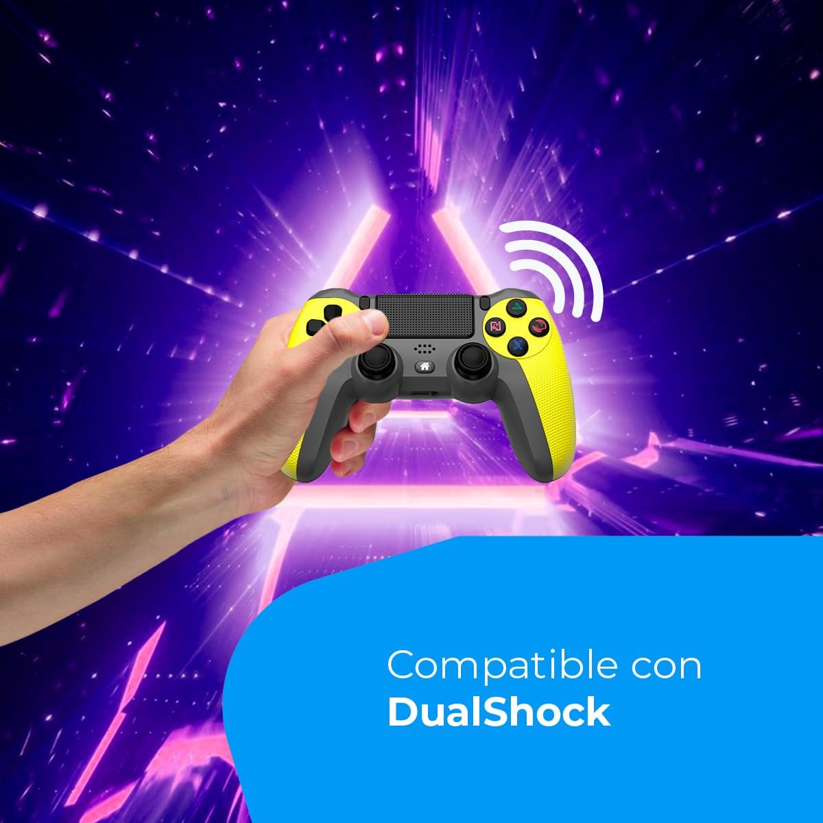 NK Mando para PS4 / PS3 / PC/Móvil Inalámbrico – Wireless Controller con 2-Shock, Función Detección 6 ejes, Luz LED, Panel Táctil, Entrada para Auriculares, Cable de Carga incluido – Amarillo 7
