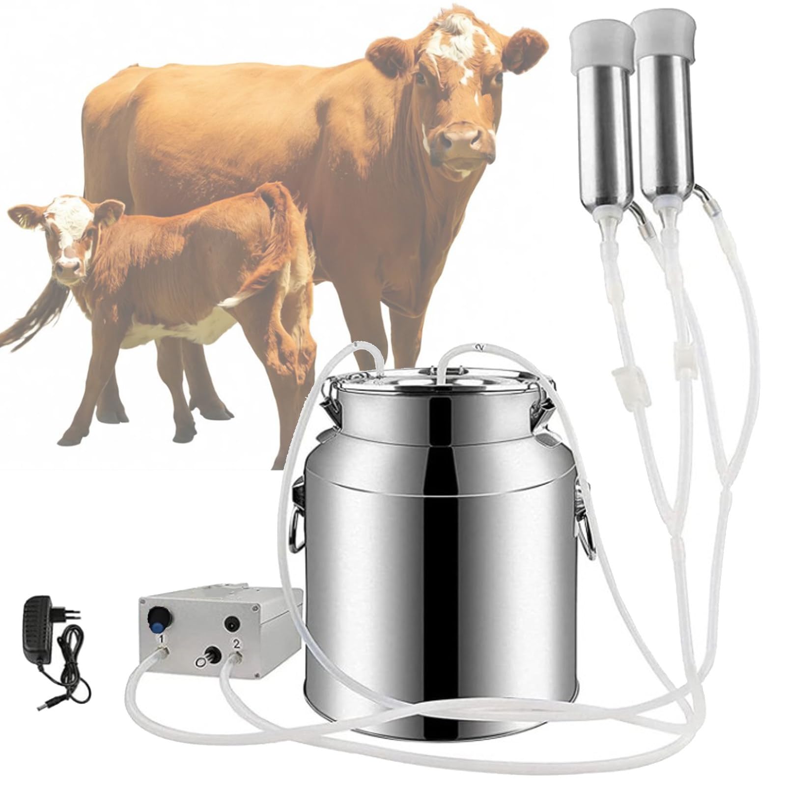 Mungitrice elettrica per capre, mungitrice Portatile per Mucche con Secchio per Il Latte in Acciaio Inox da 10L/14L, Funzione di Arresto Automatico per Piccoli allevamenti Domestici cow-10L