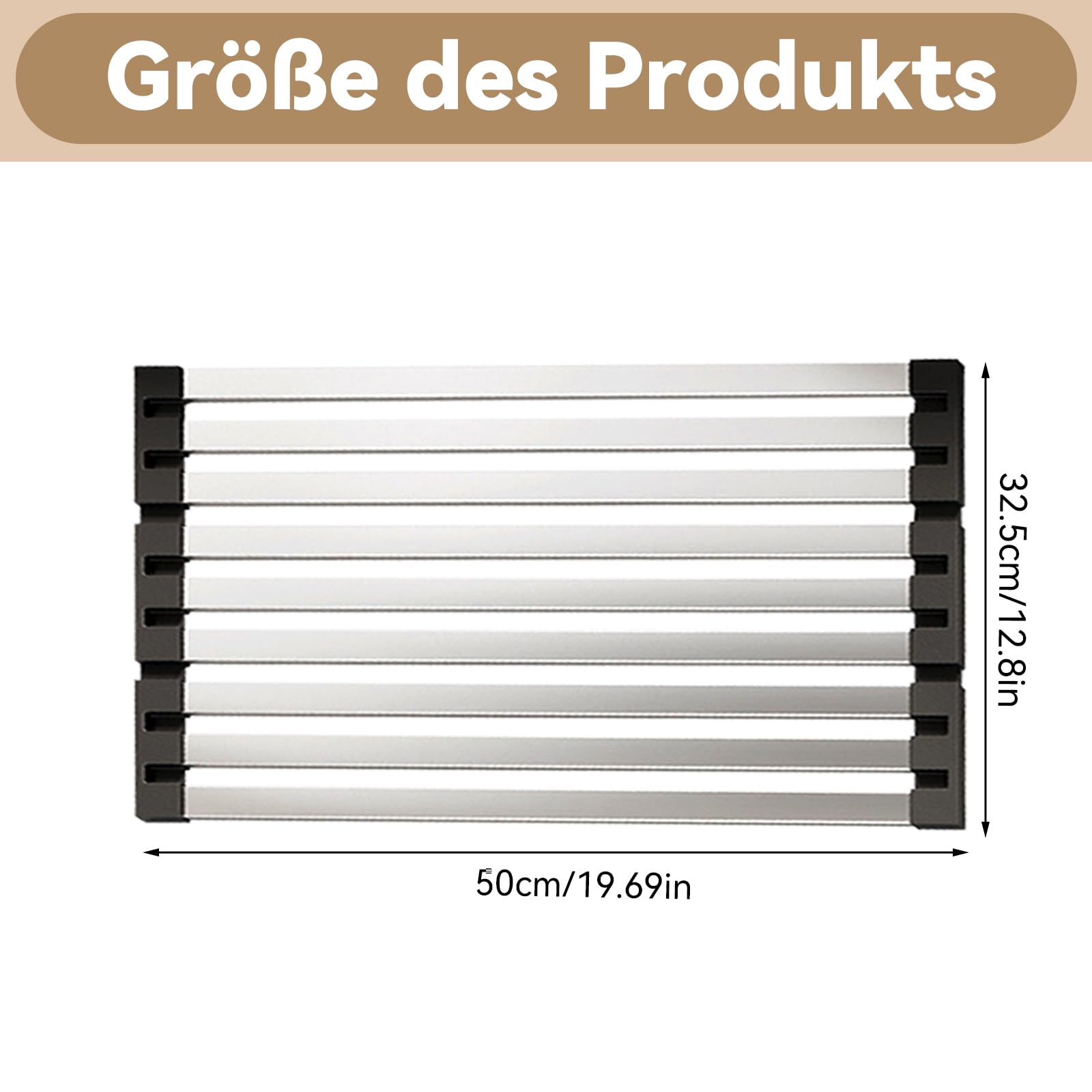 Scolapiatti in acciaio inox per la cucina sopra il lavello, scolapiatti arrotolabili, scolapiatti pieghevole, scolapiatti multiuso (50 x 32,5 cm)