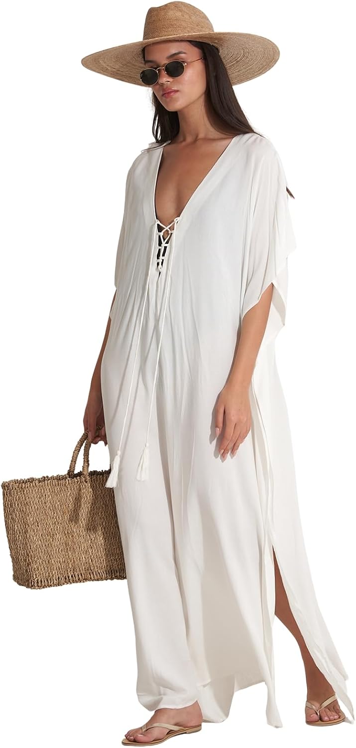Gottex Beach Life Kaftan Cover-Up - Front Tie Detail with Tassels, Side Slits