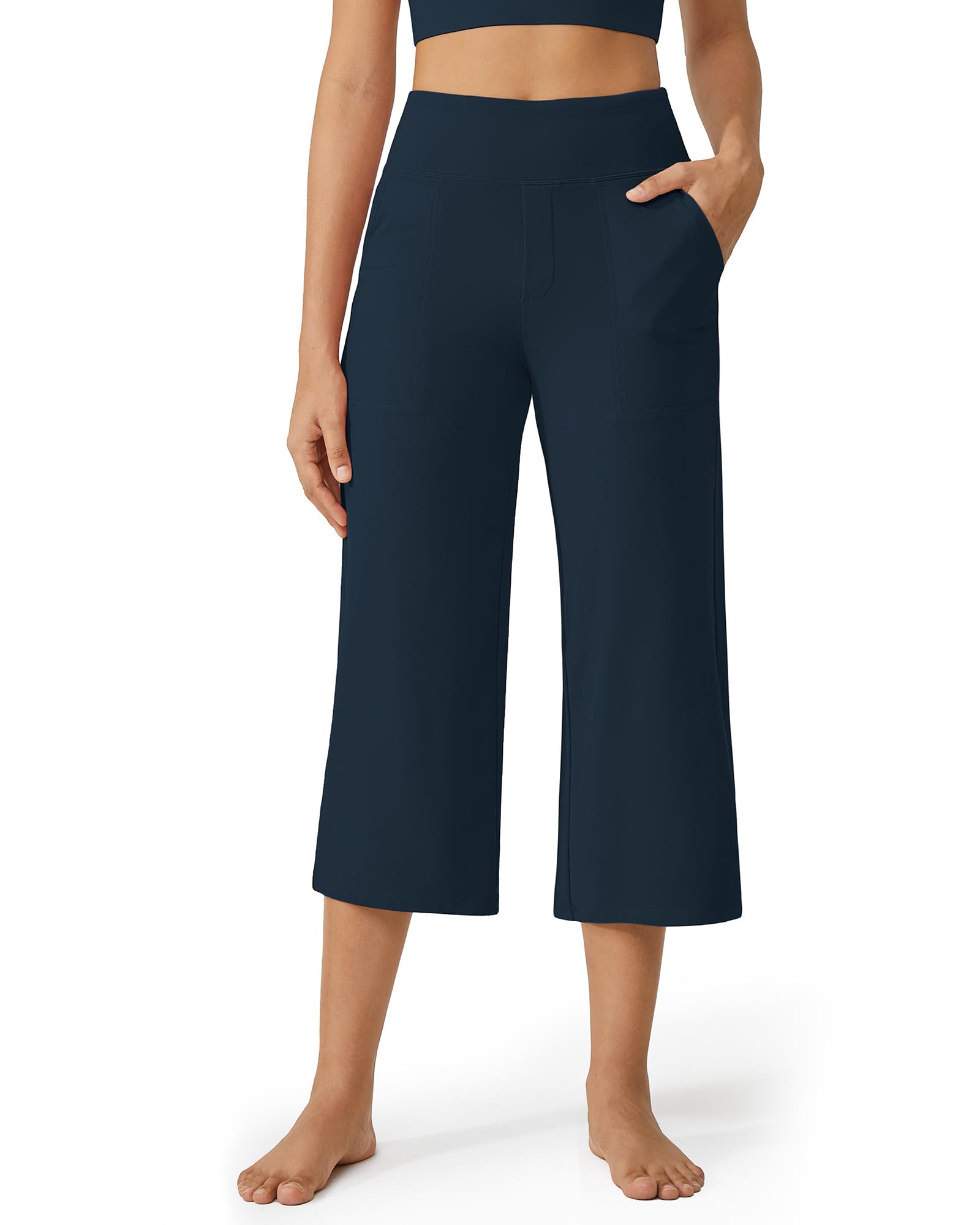 G4Free Pantacourt pour femme - Coupe large - Pantalon de yoga court avec poches pour l'été décontracté, bleu marine foncé, XX-Large