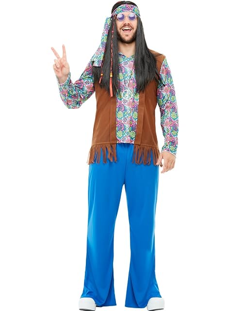 Funidelia - Disfraz de hippie con accesorios para hombre Años 60, Hippie, Flower power, Décadas