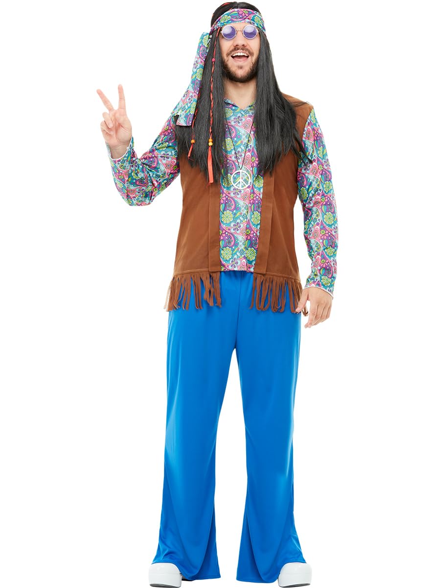 Funidelia | Hippie Costume with Accessories for Men 60s Hippie Flower Power Decades - Adult Costume and Fun Accessories for Party, Carnival and Halloween - Size M