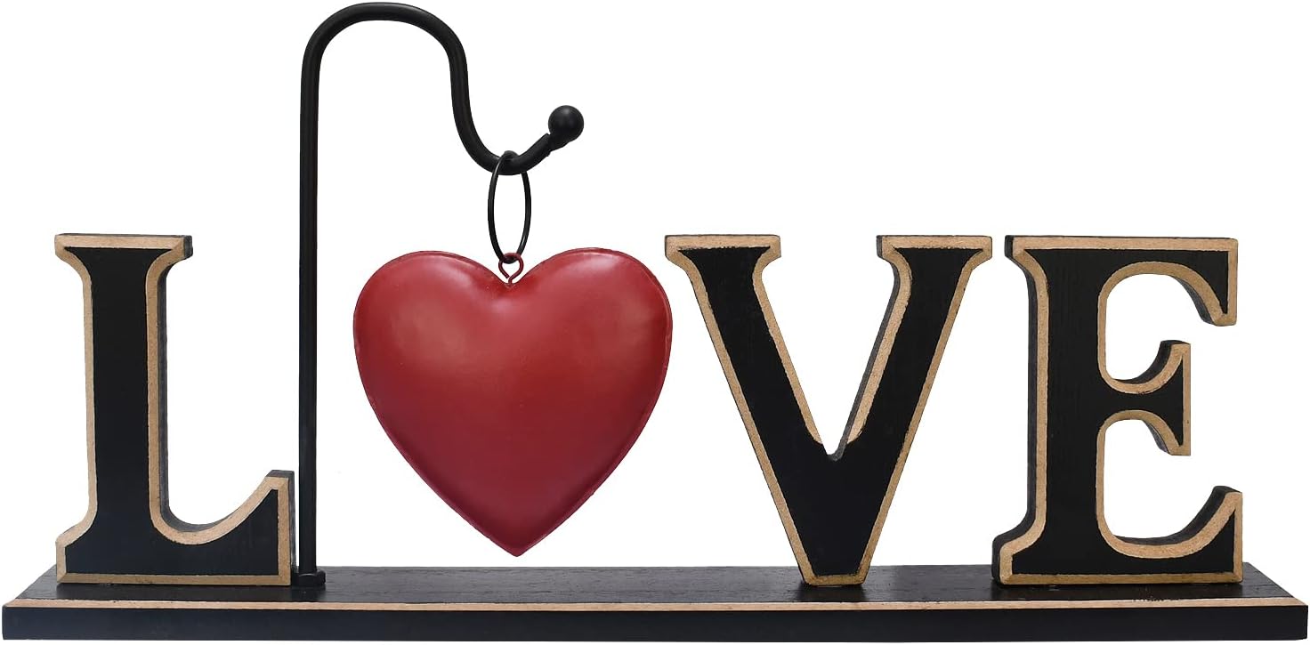 Rustic Wood Love Sign Table Top Decor Freestanding Cutout Block Letter Centerpiece Decorative Word Sign Shelf Mantel Fireplace Decor Wedding Christmas Mother's Day Gift