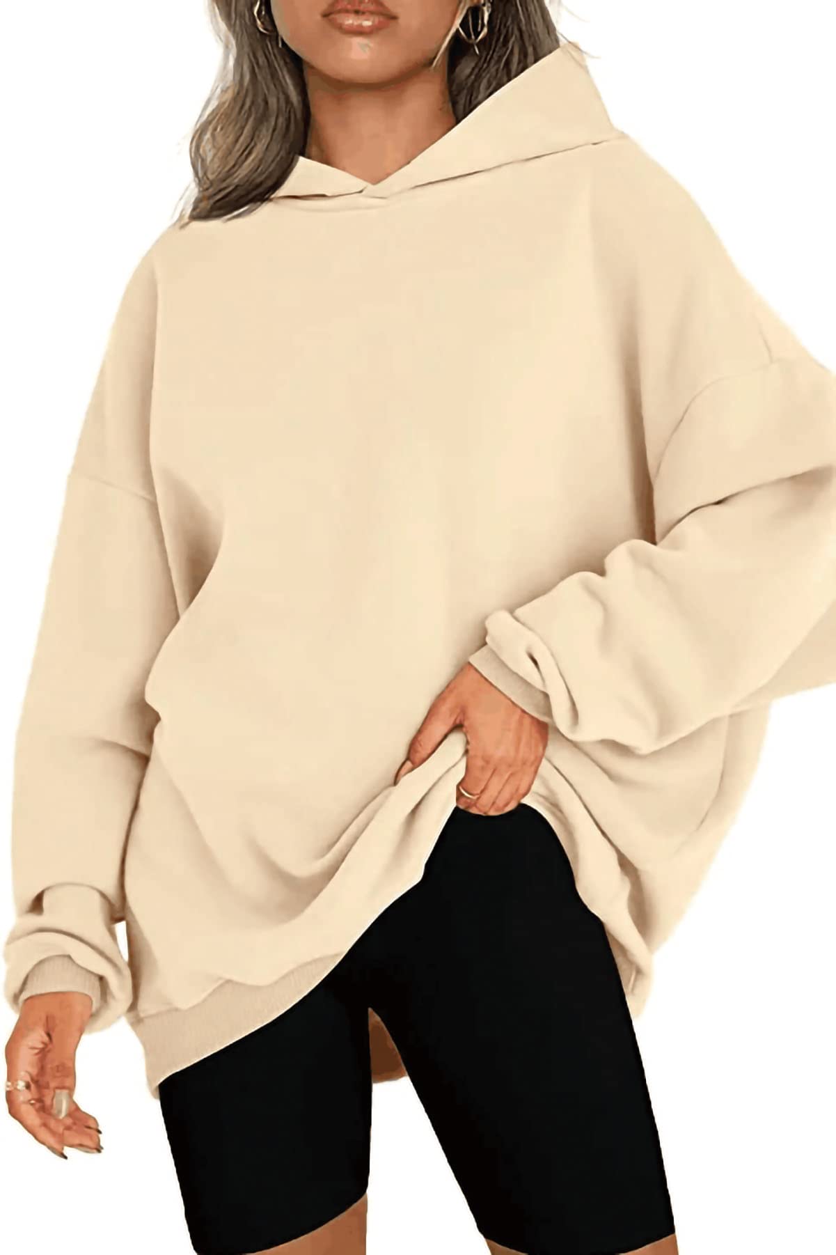 NEYOUQE Damen Oversized Hoodies Sweatshirts Langarm Einfarbig Pullover Winter