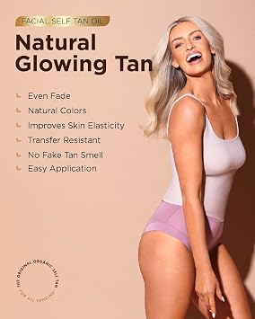 TanOrganic Face Self Tanning Oil 50ml | Organic Natural Fake Tan for Face | Vegan Facial Tan Oil for Hydrated Glow | Bronzing Drops