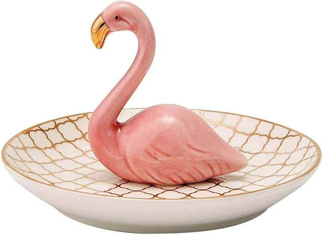 Lependor Uchwyt na pierścionek naczynie biżuteria uchwyt pierścionki bransoletki kolczyki taca drobiazg dla kobiet dziewcząt prezent urodzinowy (różowe flamingi)