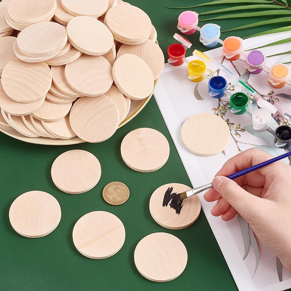 PH PandaHall 100PCS 2 Inch Natural Wood Slices, Unfinished Round Wooden Discs Round Wooden Tokens Wood Coins Wooden Circle Chips Small Blank Wooden Pieces for DIY Christmas Arts Crafts Projects